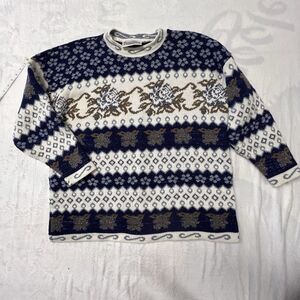 Vintage Trimmings Grandpa Sweater Womens 22 W‎ Thick Winter Shimmer Blue Granny
